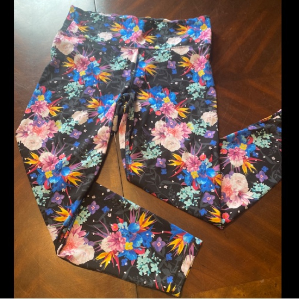 Black Floral Leggings with Bright Multi-Color Print